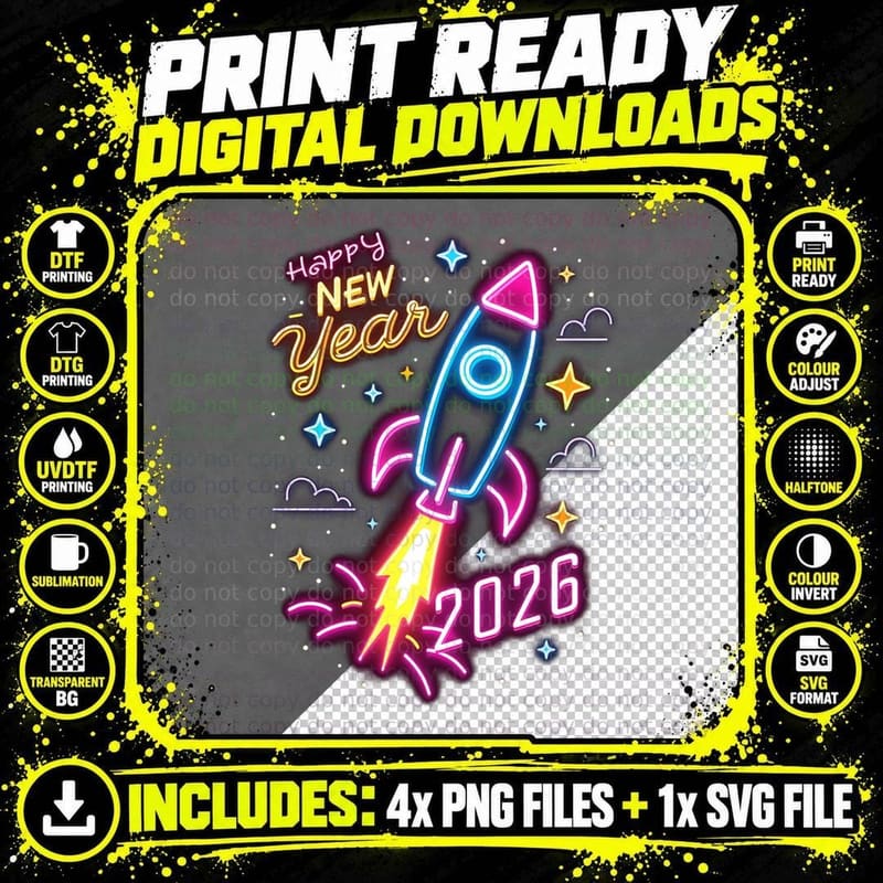 New Years Eve Happy New Year Fireworks 2026 T-Shirt Png SVG Digital Bundle