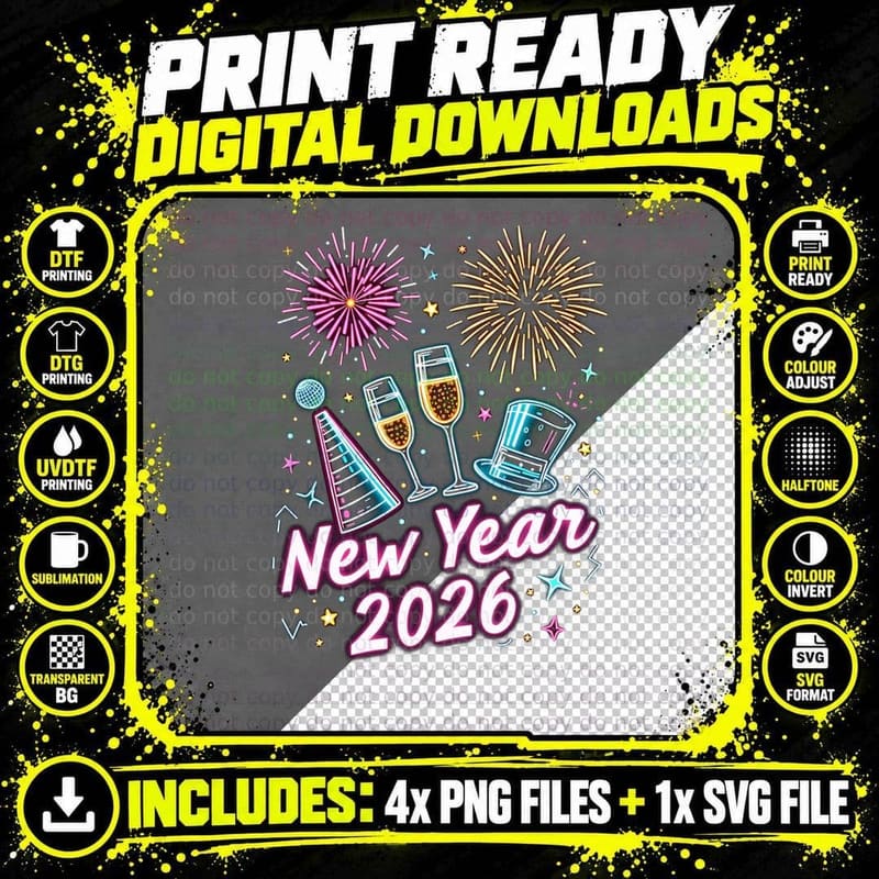 New Years Eve Happy New Year Party Fireworks 2026 T-Shirt Png SVG Digital Bundle