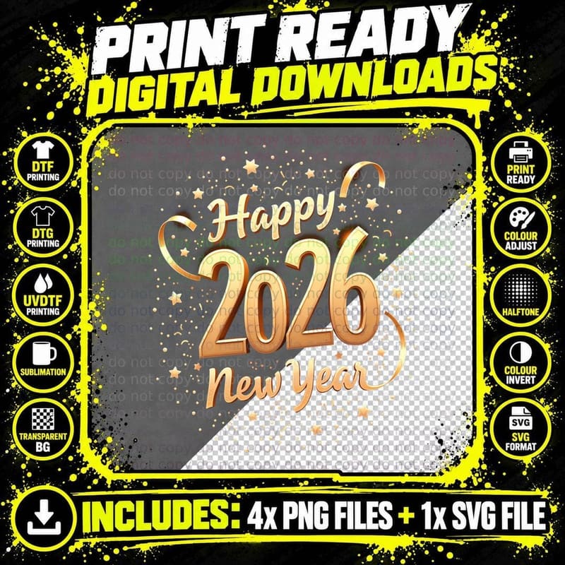 New Years Eve Happy New Year Supplies Fireworks 2026 Png SVG Digital Bundle