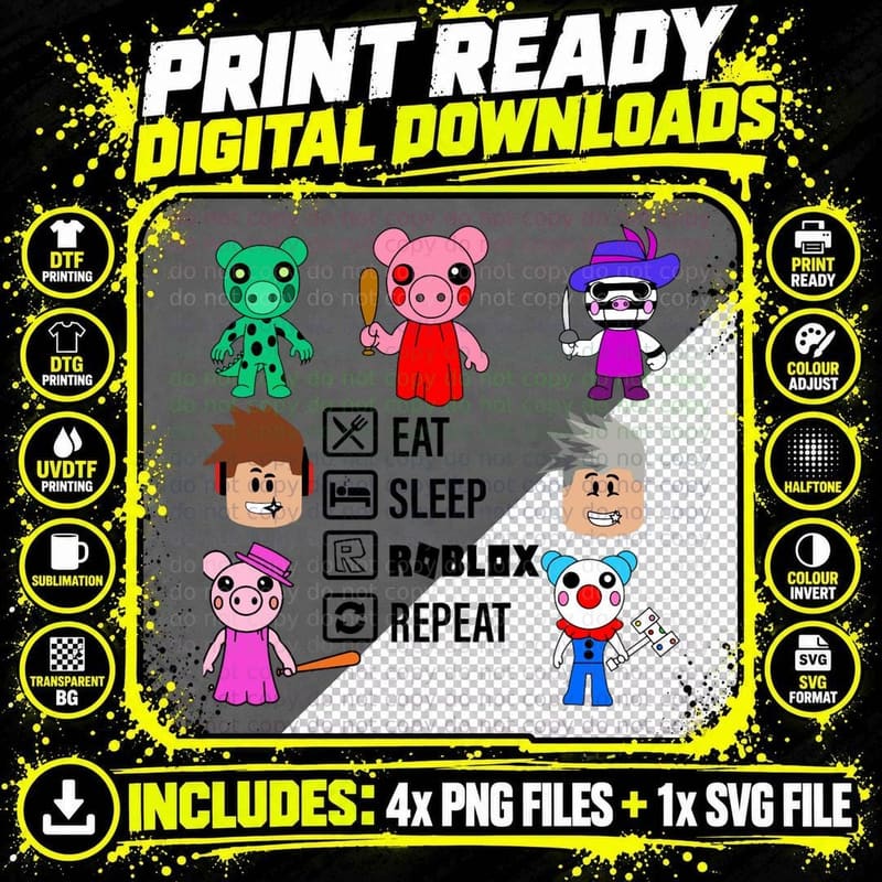 Piggy Roblox with Mantra Eat, Sleep, Roblox Png SVG Digital Bundle