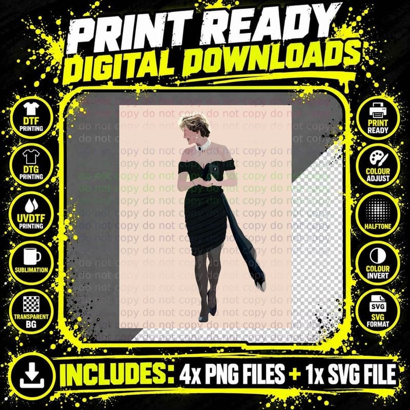 Princess Diana Illustration T-Shirt Png SVG Digital Bundle