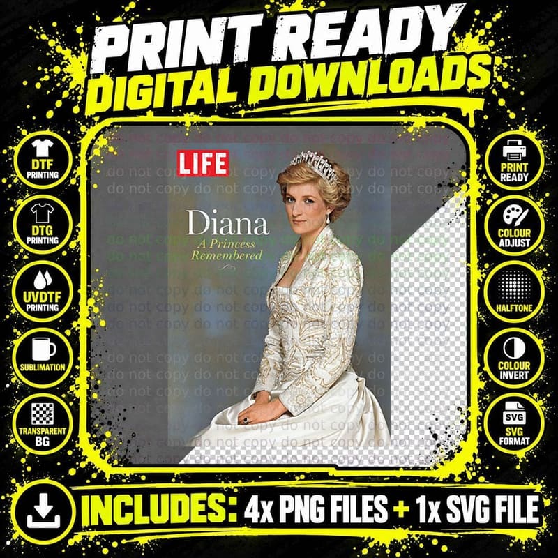 Princess Diana LIFE Magazine Cover T-Shirt Png SVG Digital Bundle