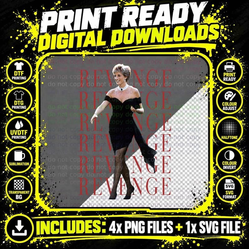 Princess Diana Revenge Dress Design T-Shirt Png SVG Digital Bundle