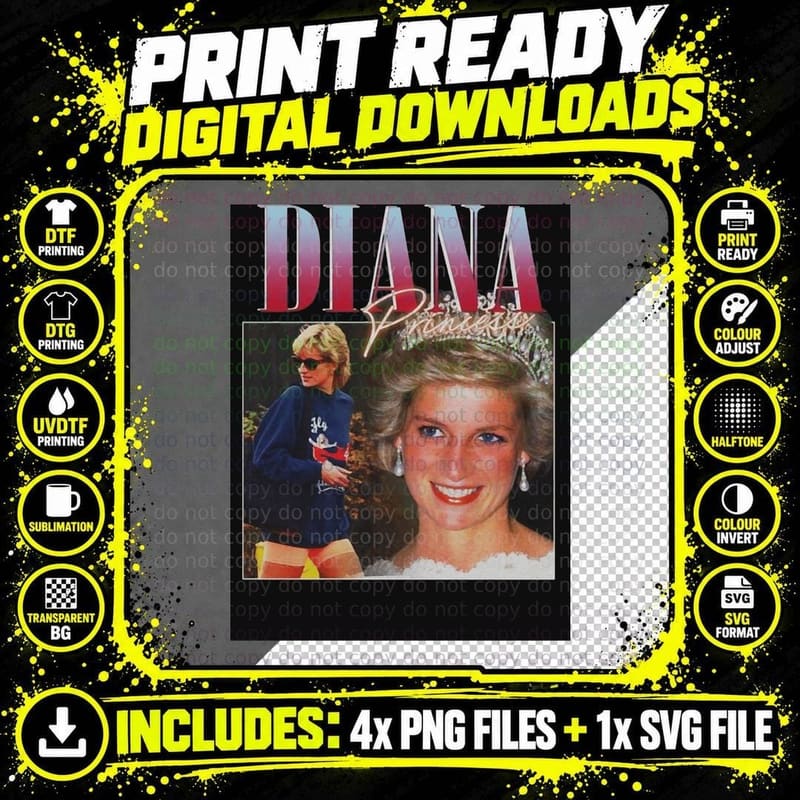 Princess Diana Royal of Wales T-Shirt Png SVG Digital Bundle