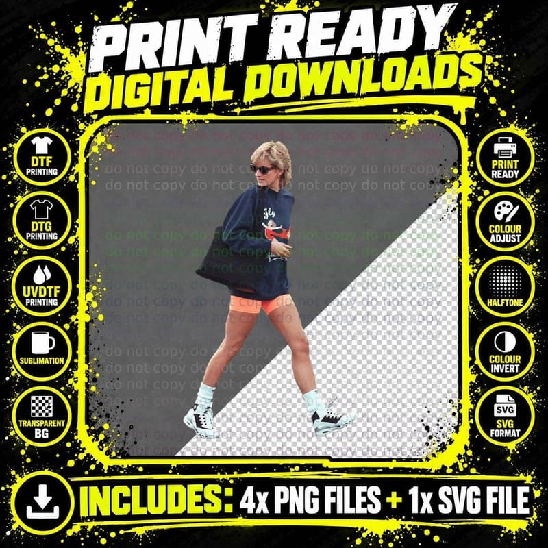 Princess Diana Streetwear Transparent T-Shirt Png SVG Digital Bundle