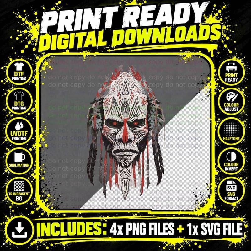 Skinwalker Headshot Art T-Shirt Png SVG Digital Bundle