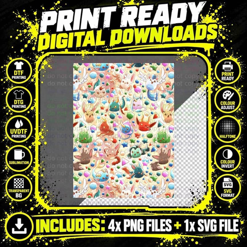Slime Squad Pattern - Sparkly Graphic T-Shirt Png SVG Digital Bundle