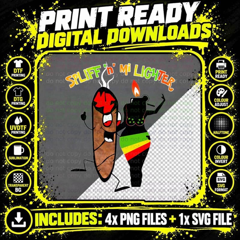 Spliff N Mi Lighter T-Shirt Png SVG Digital Bundle