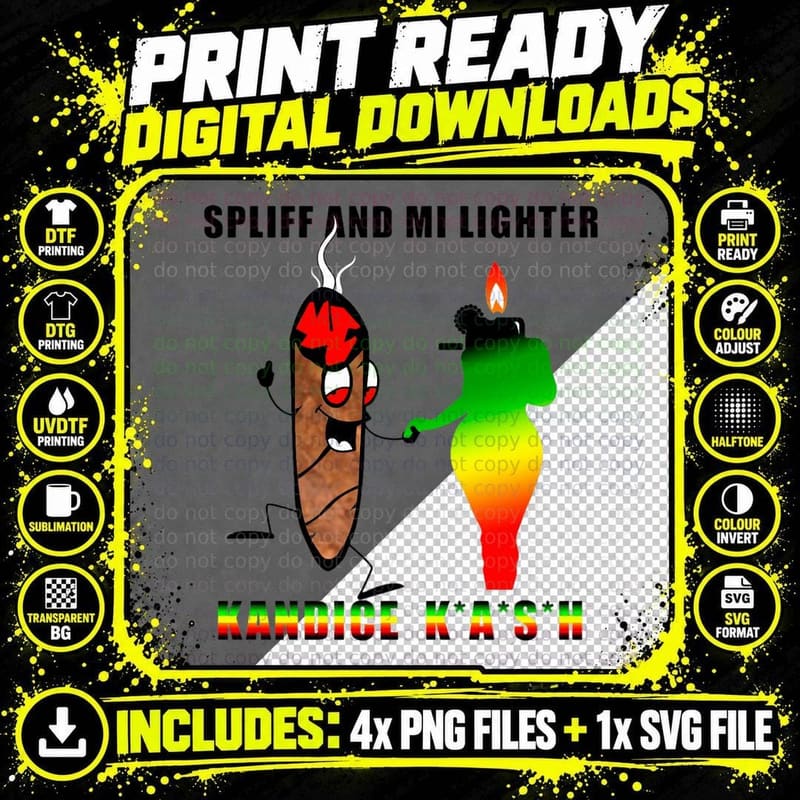 Spliff and Mi Lighter T-Shirt Png SVG Digital Bundle
