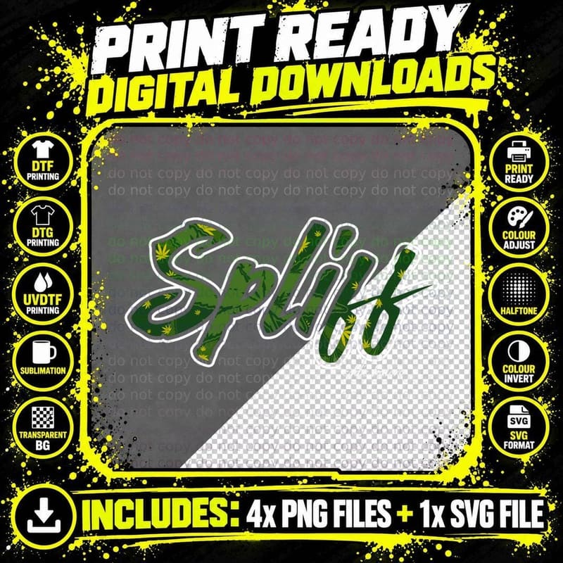 Spliff ~ Weed Text T-Shirt Png SVG Digital Bundle