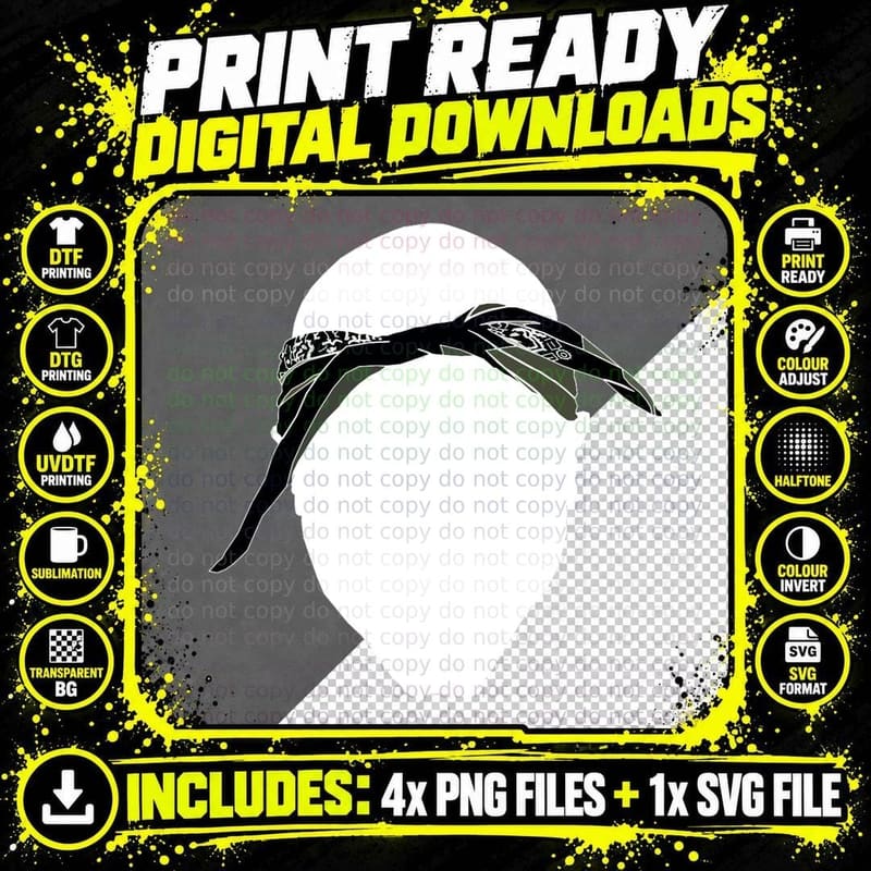 Tupac Bandana Black T-Shirt Png SVG Digital Bundle