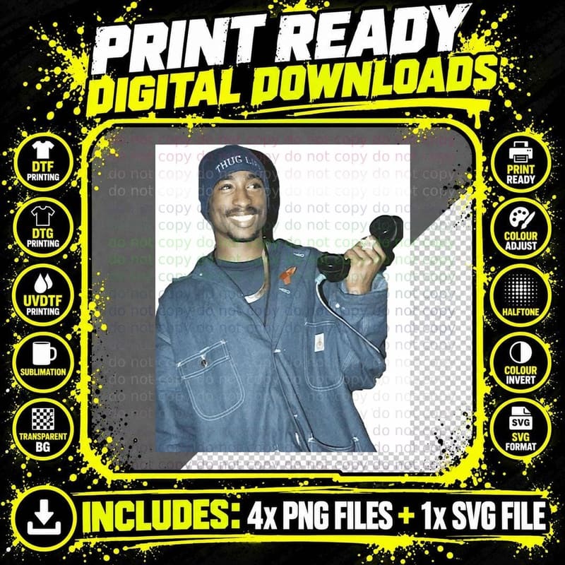 Tupac Simple Photo T-Shirt Png SVG Digital Bundle