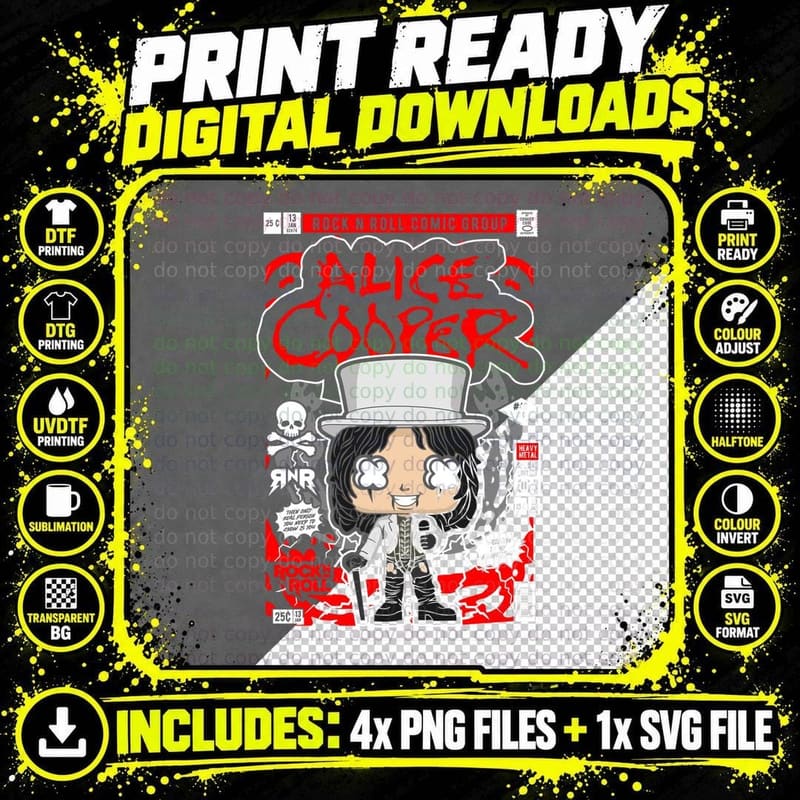 Alice Cooper Pop Culture Illustration Comic Book Cover Png SVG Digital Bundle