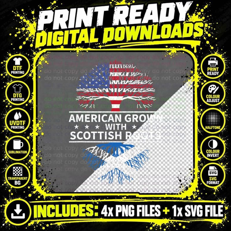 American Grown Scottish Roots Scotland Gift T-Shirt Png SVG Digital Bundle