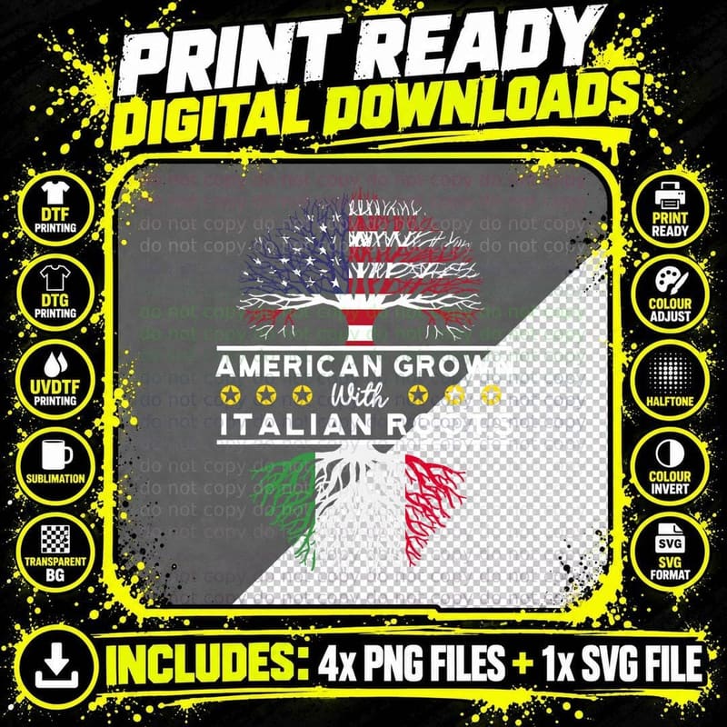 American Grown with Italian Roots - Italy T-Shirt Png SVG Digital Bundle