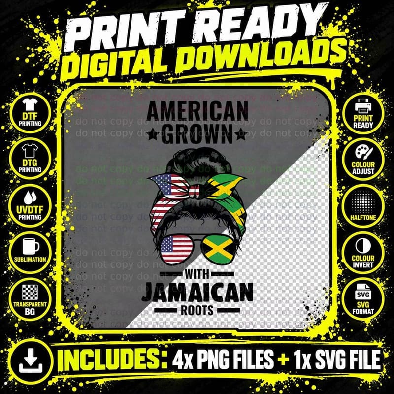 American Grown with Jamaican Roots Jamaica T-Shirt Png SVG Digital Bundle