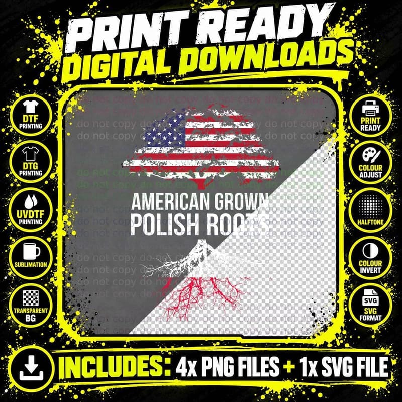 American Grown with Polish Roots Shirt - Poland Tee Png SVG Digital Bundle