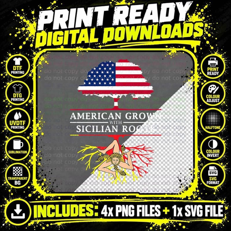American Grown with Sicilian Roots - Sicily Png SVG Digital Bundle