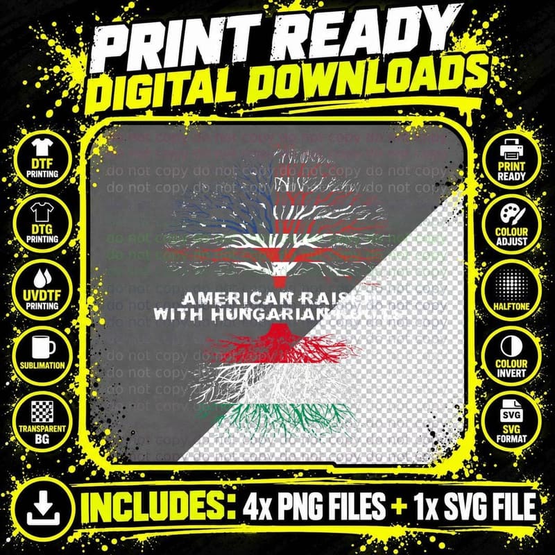 American Raised with Hungarian Roots Hungary T-Shirt Png SVG Digital Bundle