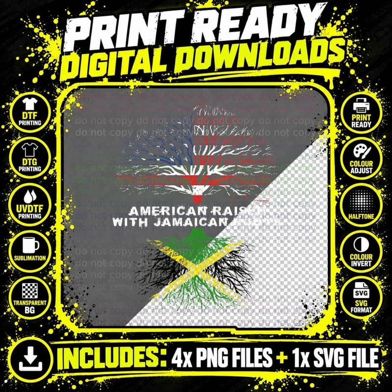 American Raised with Jamaican Roots Jamaica, Mens T-Shirt Png SVG Digital Bundle