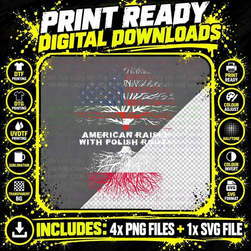 American Raised with Polish Roots Poland T-Shirt Png SVG Digital Bundle
