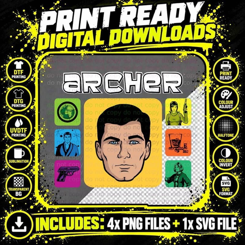 Archer T-Shirt, Comic Book Style, Pop Culture Fan Gift Png SVG Digital Bundle