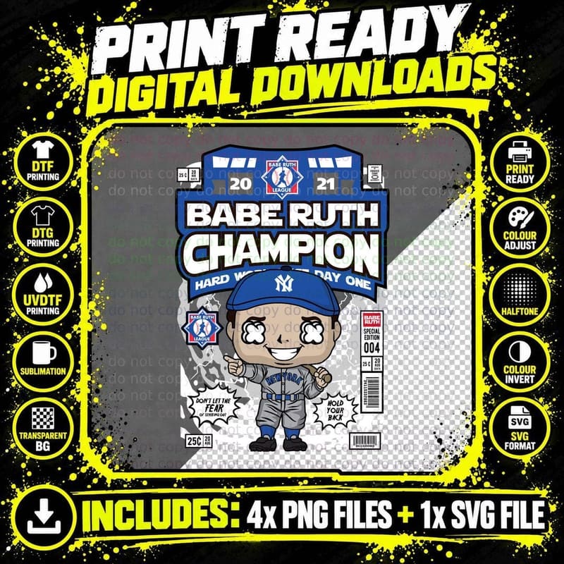 Babe Ruth Pop Culture Illustration Comic Book Cover Png SVG Digital Bundle