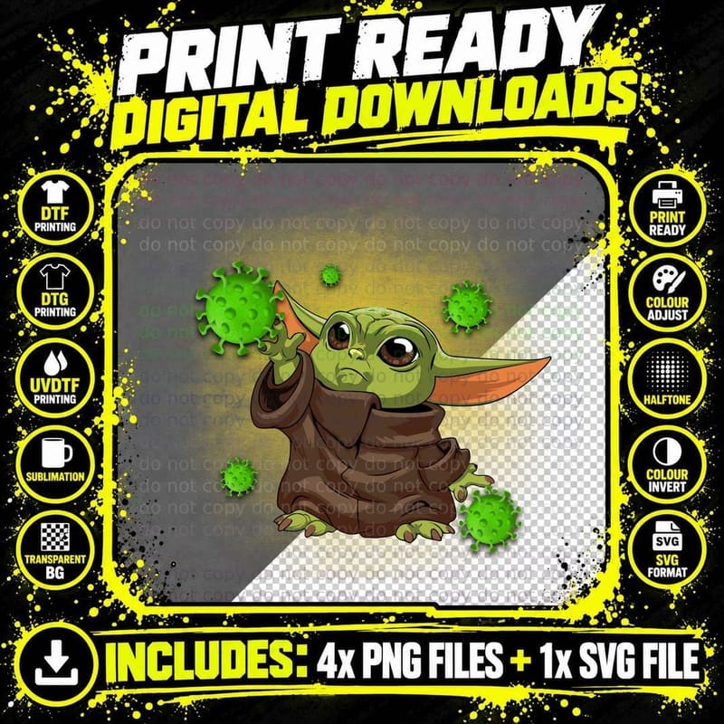 Baby Yoda Corona T-Shirt, Pop Culture Fan Art Png SVG Digital Bundle
