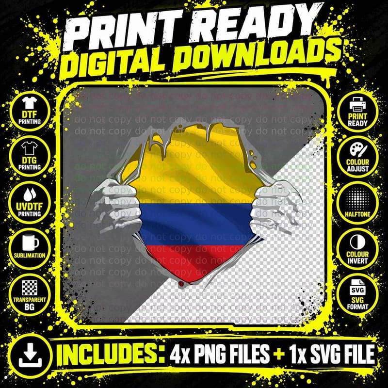 Colombia Colombian Flag Proud Colombia Country Roots Png SVG Digital Bundle