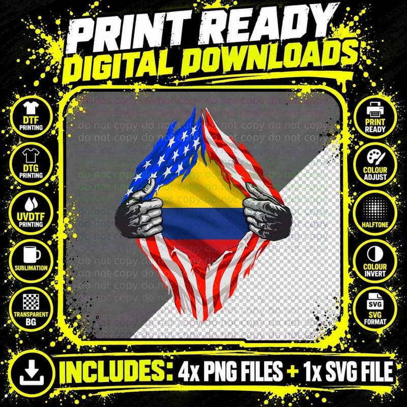 Colombian Shirt America Colombia Flag South America Png SVG Digital Bundle