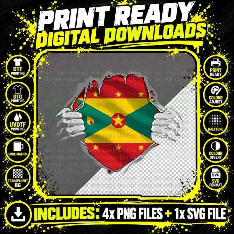 Grenada Tshirt Super Grenada Flag Caribbean Grenadian Png SVG Digital Bundle