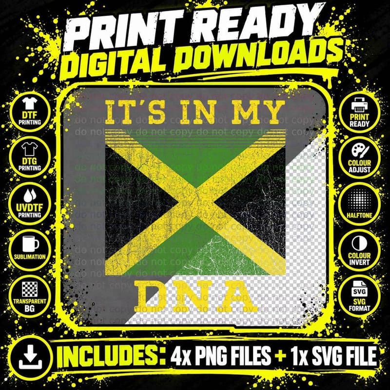 It's in My DNA Jamaica Roots Flag Jamaican Clothing Png SVG Digital Bundle