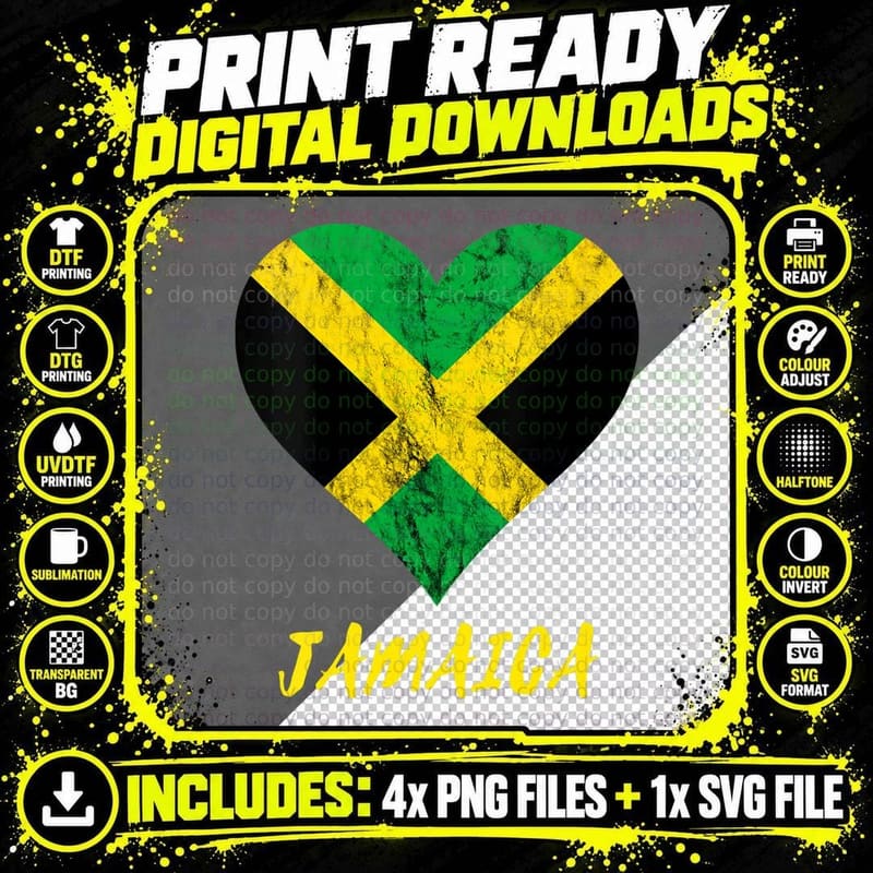 Jamaica Heart Jamaican Roots Jamaica Trip Jamaican Flag Png SVG Digital Bundle