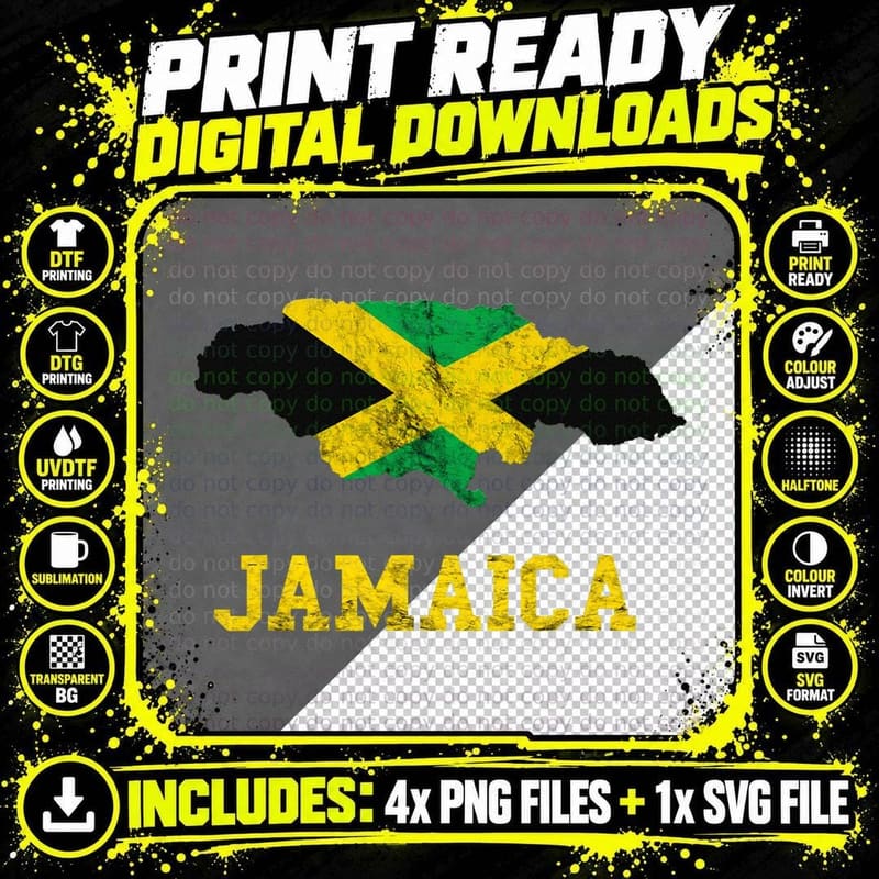 Jamaica Map Jamaican Flag Caribbean Trip Jamaica Roots Png SVG Digital Bundle
