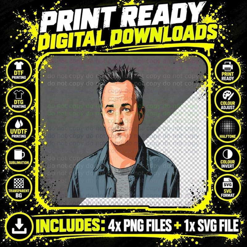 Matthew Perry Artwork T-Shirt, Celebrity Icon Style Png SVG Digital Bundle