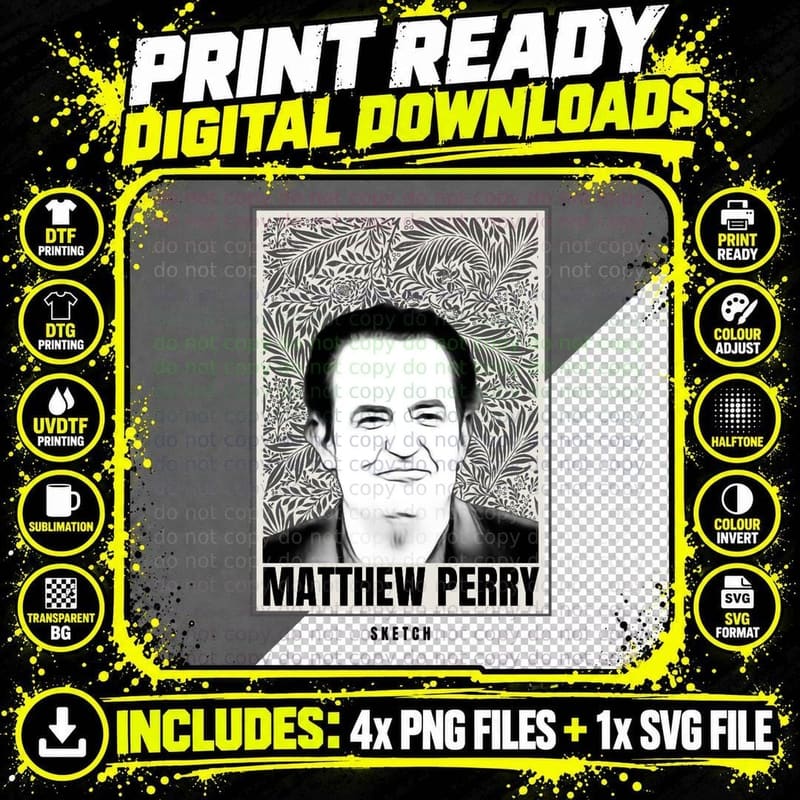 Matthew Perry Sketch T-Shirt, Celebrity Art Png SVG Digital Bundle