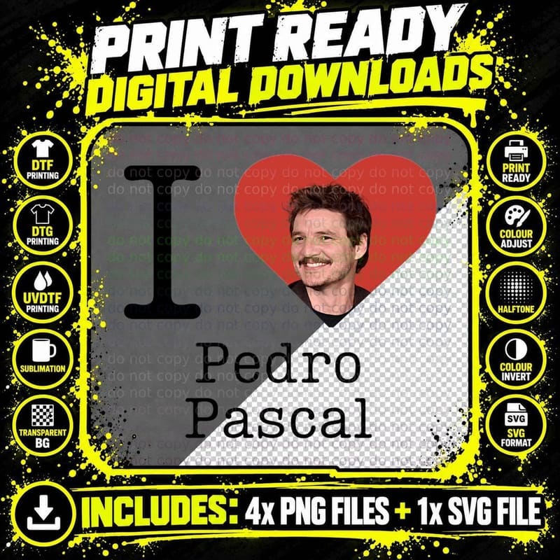 Pedro Pascal Fan Art T-Shirt, Celebrity Love Png SVG Digital Bundle