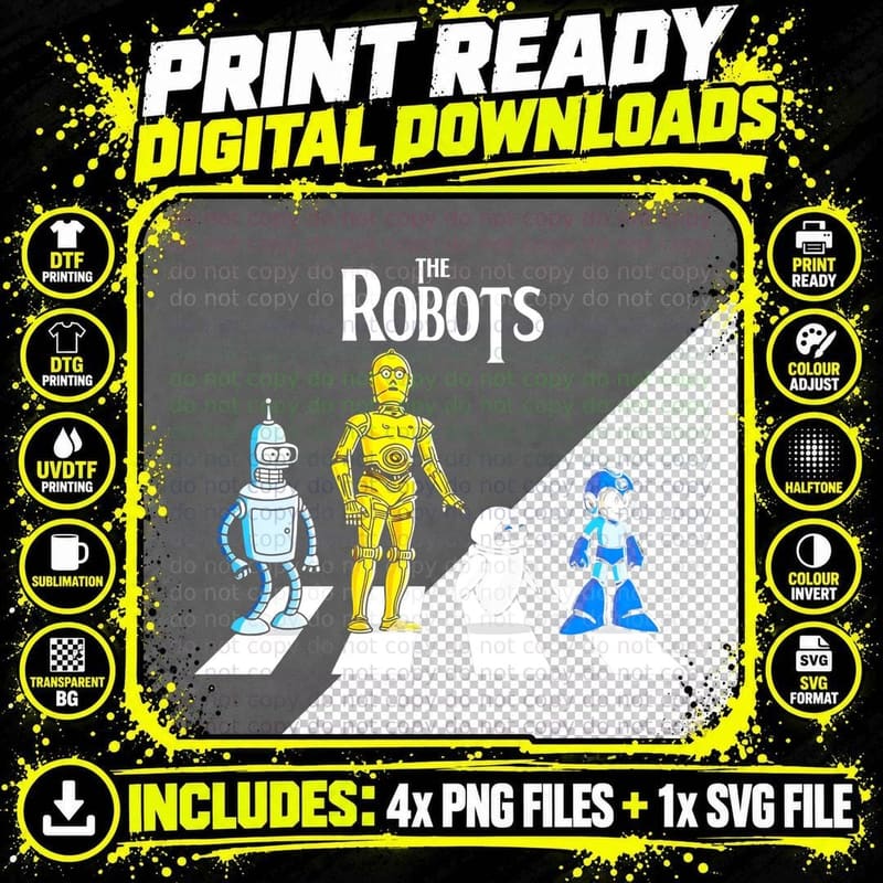 Robots Abbey Road Crosswalk, Sci-Fi Pop Culture Parody Png SVG Digital Bundle