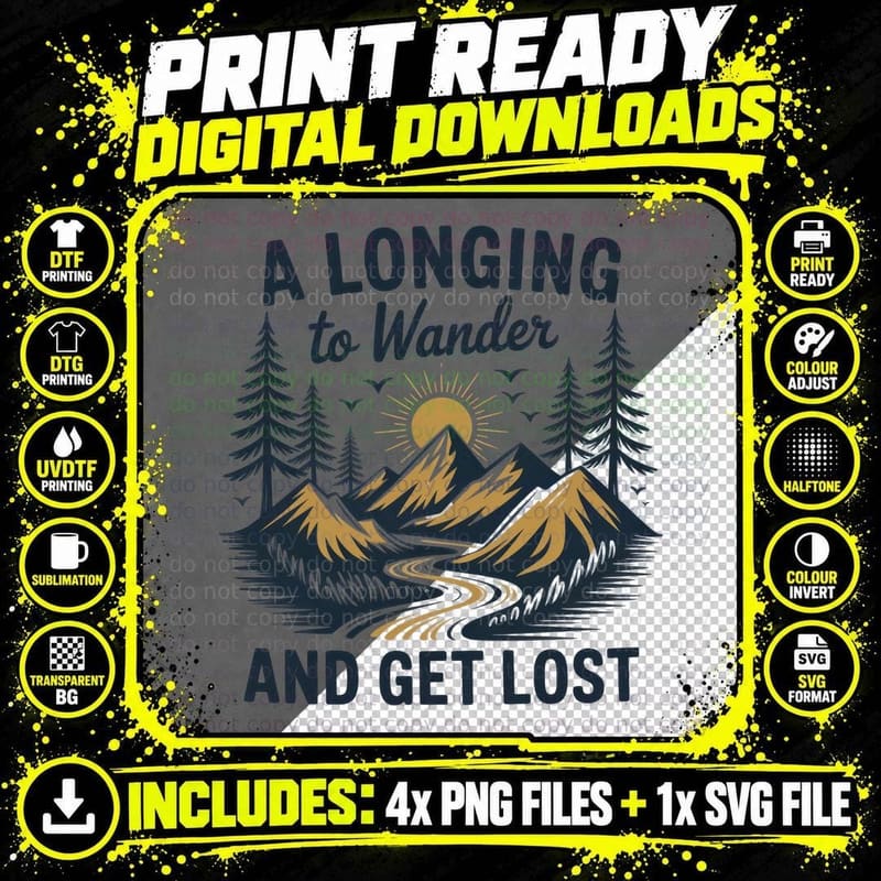 A Longing to Wander and Get Lost Camping T-Shirt Png SVG Digital Bundle