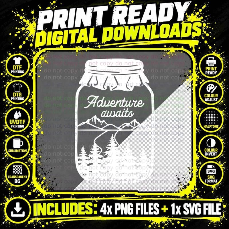 Adventure Awaits T-Shirt, Mason Jar Mountain Adventure Png SVG Digital Bundle