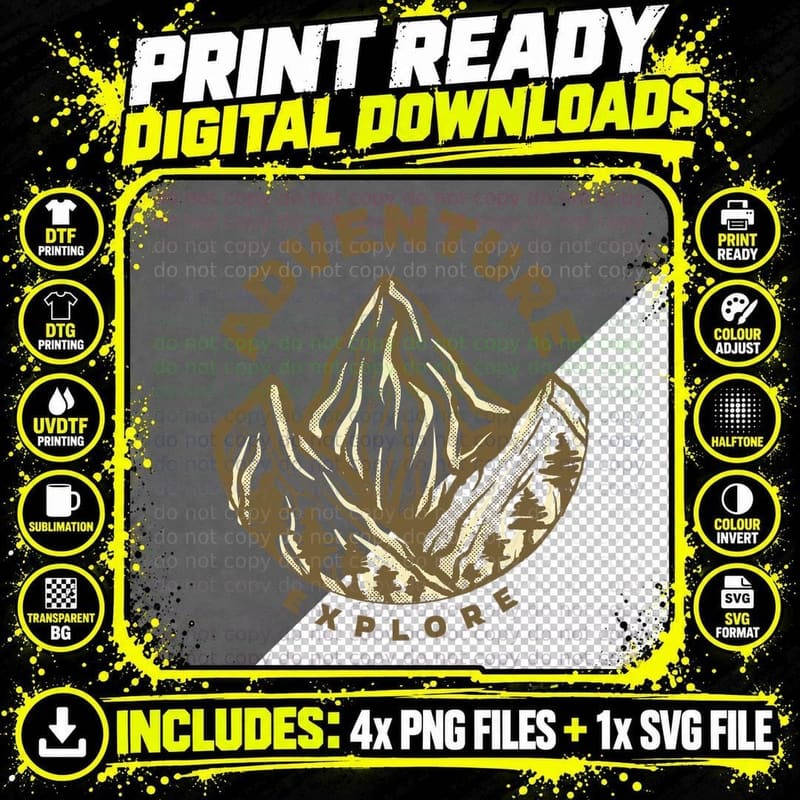 Adventure Explore Mountain Gold Vintage T-Shirt Png SVG Digital Bundle