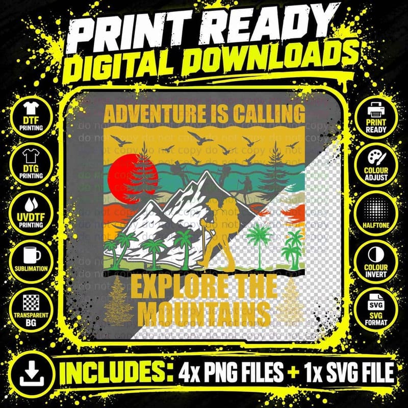 Adventure Is Calling Explore the Mountains Outdoor Png SVG Digital Bundle