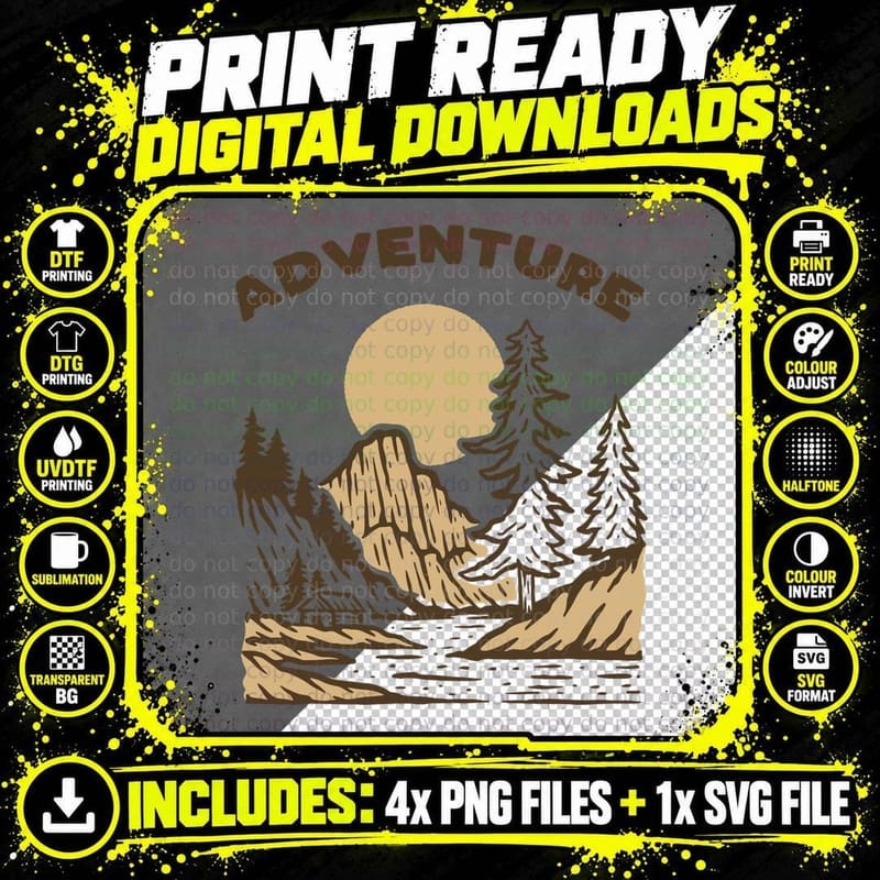 Adventure Mountain Landscape Vintage Retro Brown Yellow Png SVG Digital Bundle