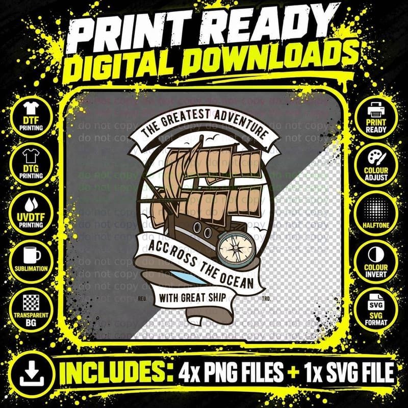 Adventure Ship the Greatest Across the Ocean with Great Png SVG Digital Bundle