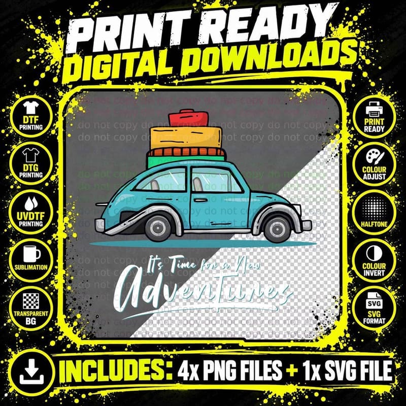 Adventure Travel It's Time for a New Adventures Car Png SVG Digital Bundle