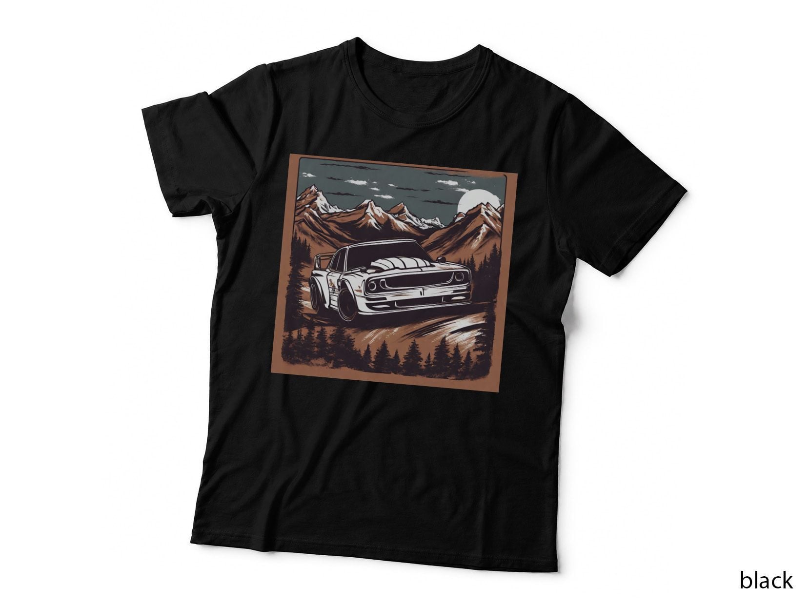 Alpine Muscle Vintage White Car Green Mountain Scenic T-Shirt