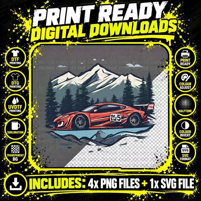 Alpine Racing Spirit Red Race Car Number 145 Mountain Png SVG Digital Bundle