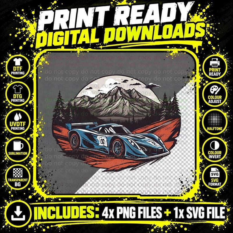 Alpine Sprint Racer Blue Orange Race Car Number 10 Png SVG Digital Bundle