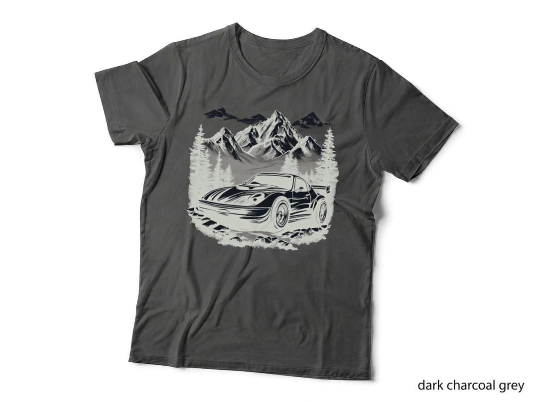 Alpine Supercar Black Sports Car Mountain Forest Scenic T-Shirt