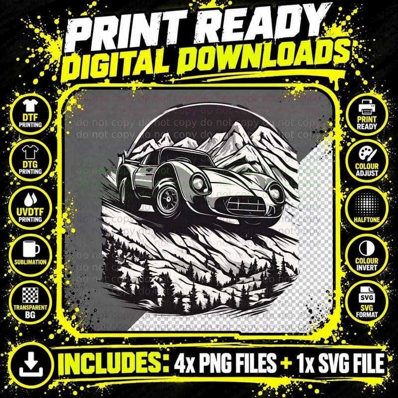 Alpine Vintage Circle White Porsche Mountain T-Shirt Png SVG Digital Bundle